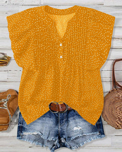 Bluse Rüschenärmel V-Ausschnitt Pünktchen