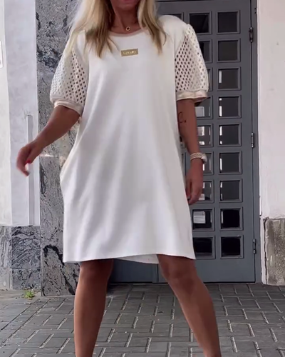 Kleid Rundhals Hohles Design Gerade