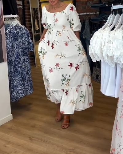 Kleid Weiter Kragen Gedruckt