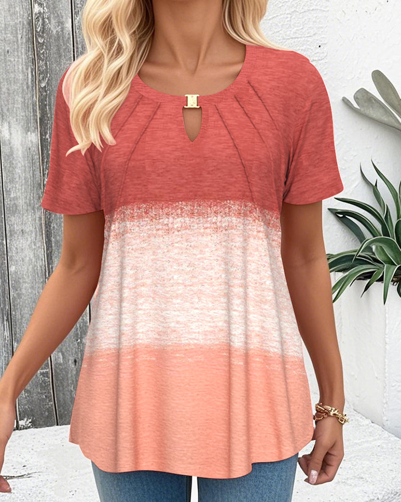 Bluse Rundhals Kontrast Kurzarm