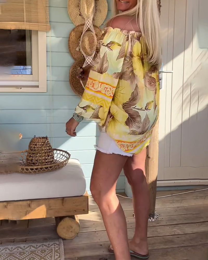 Bluse Off-Shoulder Resort-Print