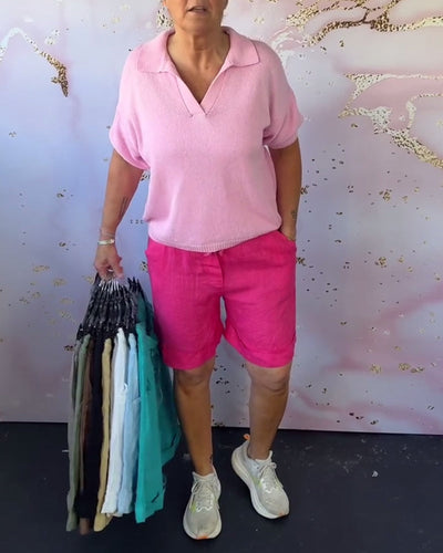 Shorts einfarbig baumwolle und leinen lässig