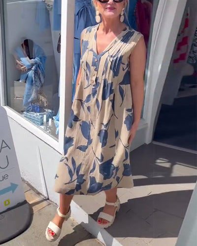 Kleid V-Ausschnitt Ärmellos Bedruckt