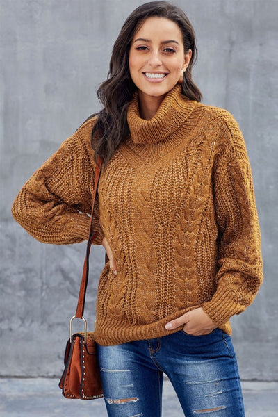 Grober Zopfmuster Pullover für Damen | Rollkragen