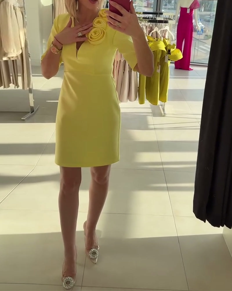 Kleid Elegant Handgemachte Blume Einfarbig