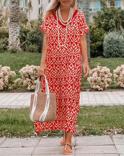 Kleid Schlitz Kurzarm bedruckt