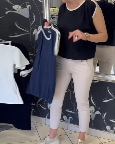 Bluse Kontrastfarbe Ärmellos