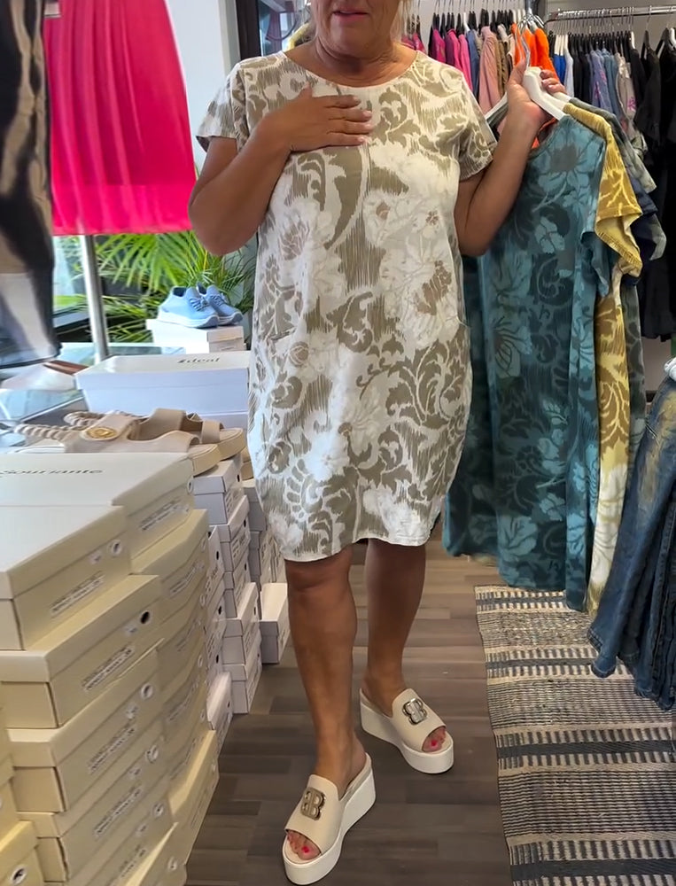 Kleid Rundhalsausschnitt Bedruckt Kurzärmelig Shift