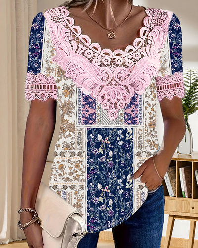 Bluse Spitzenmuster Patchwork