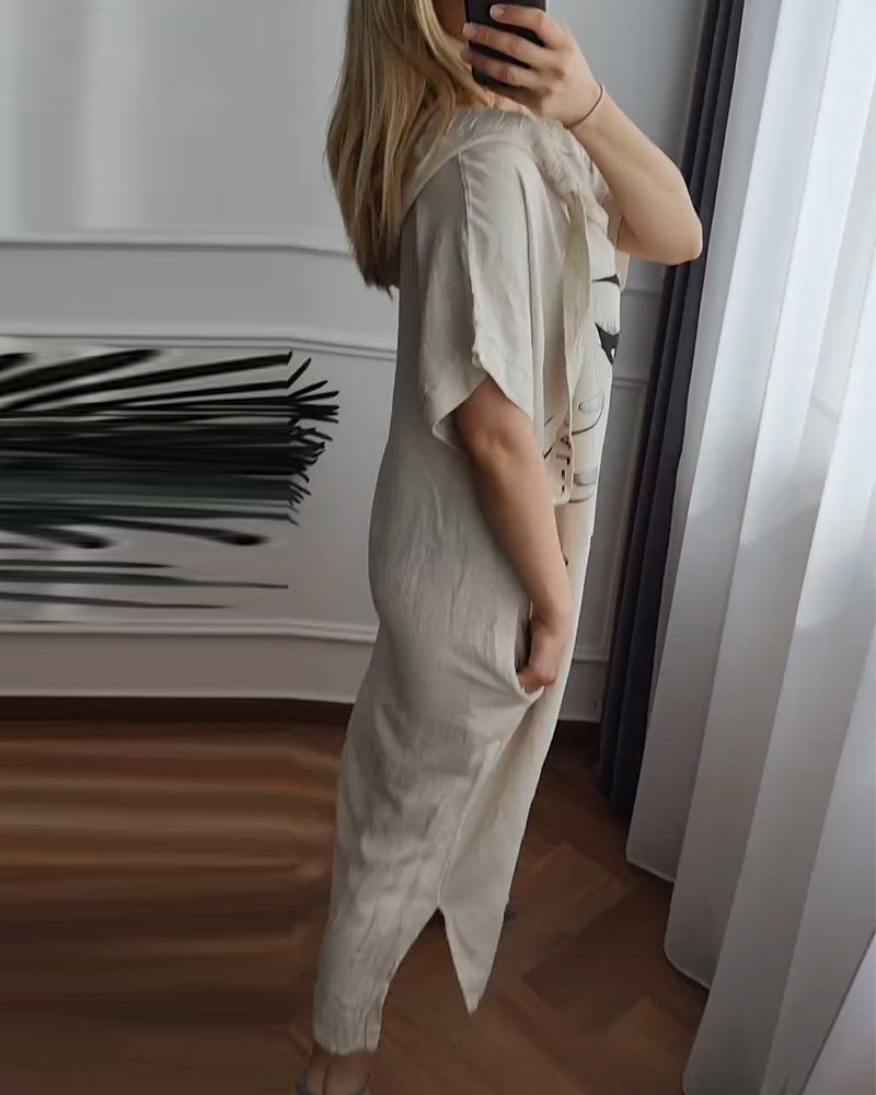 Kleid mit Kapuze Bedruckt Locker Geschnitten