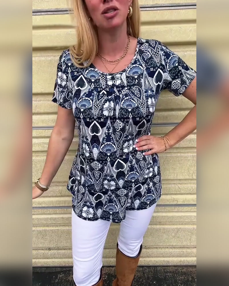 T-Shirt lässig Retro Rundhals bedruckt