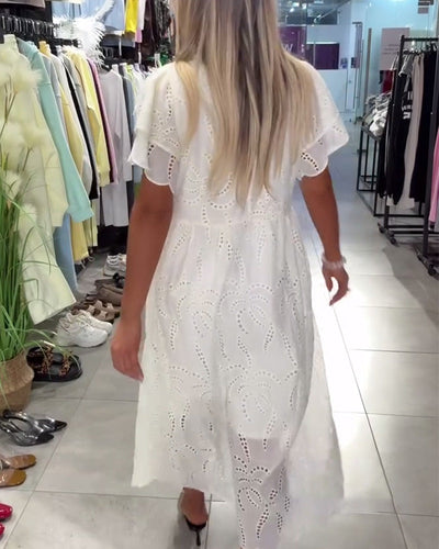 Kleid Reverskragen Einfarbig Blütenärmel