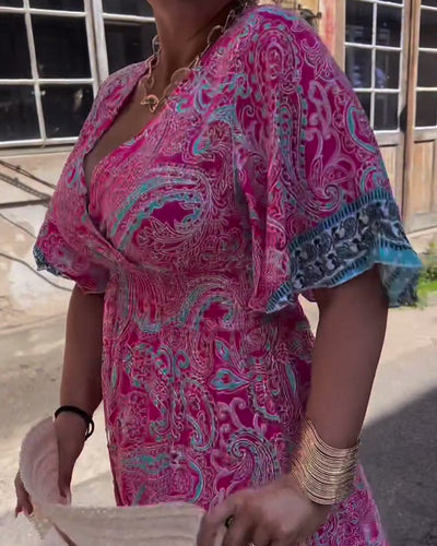 Kleid V-Ausschnitt Bedruckte Taille