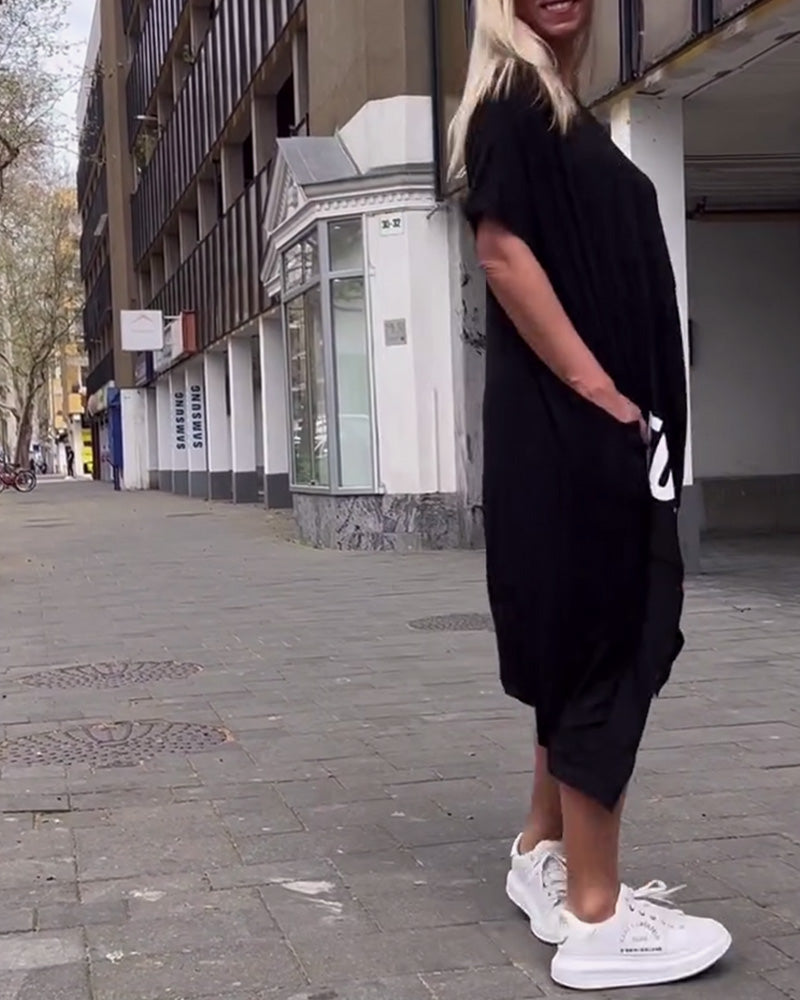 Kleid Unregelmäßig Buchstabendruck Locker