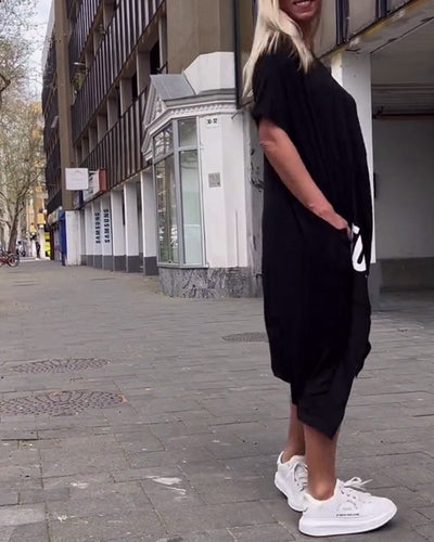 Kleid Unregelmäßig Buchstabendruck Locker