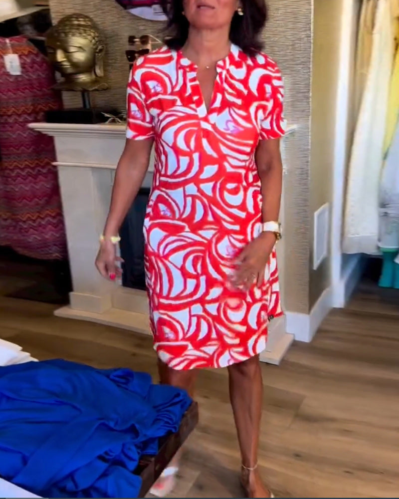 Heidi-Mode | Lässiges Bedrucktes Kleid mit Kurzen Ärmeln