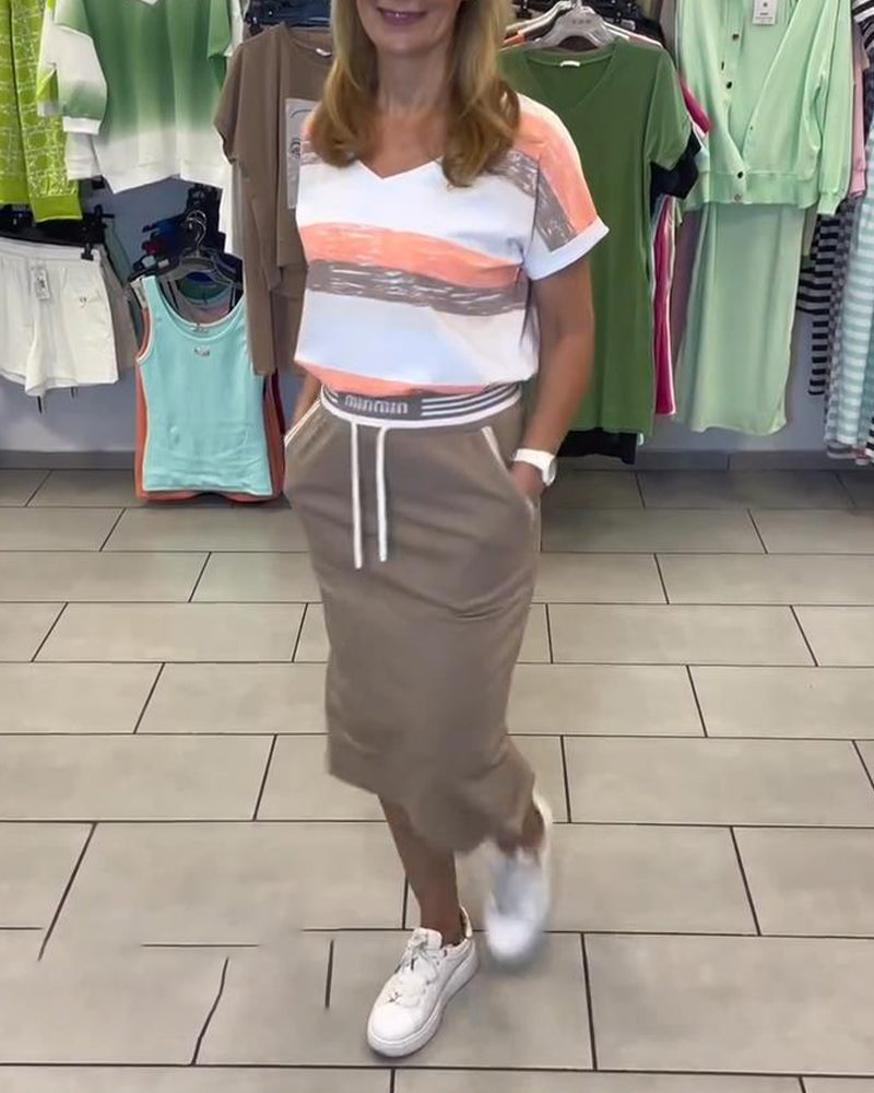 Set V-Ausschnitt Gestreifter Sportrock