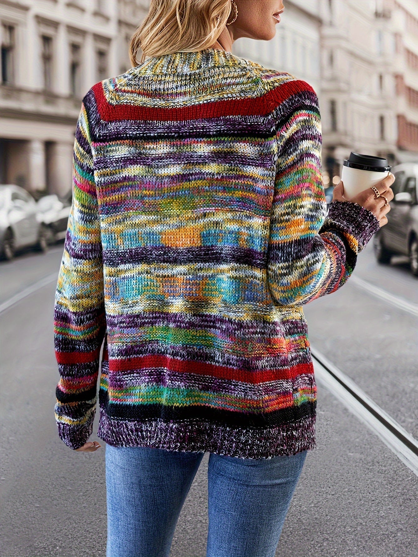 Farbenfroher Winter-Strickjacke für Damen