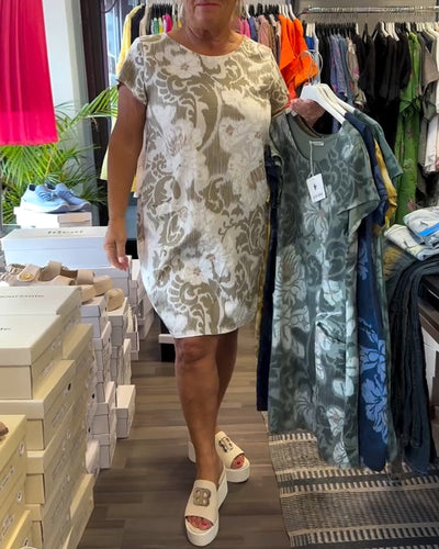 Kleid Rundhalsausschnitt Bedruckt Kurzärmelig Shift