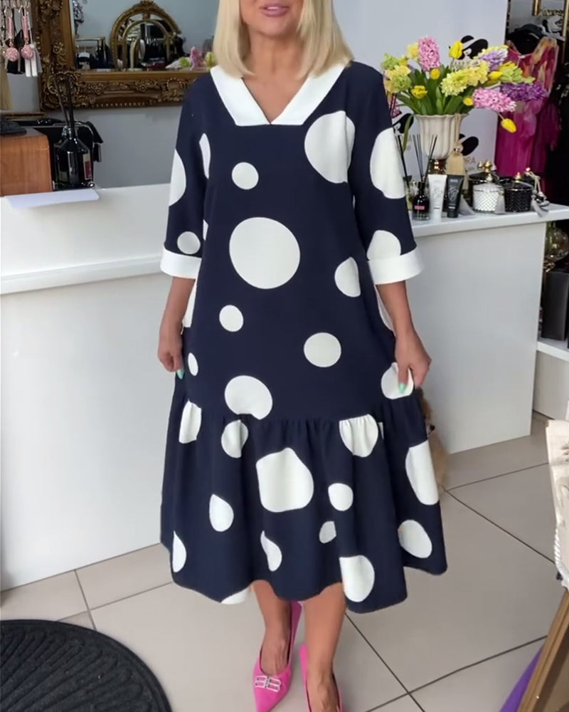 Kleid V-Ausschnitt Gepunktet Gerade