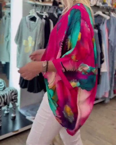 Bluse Fledermausärmel Halber Ärmel Druck