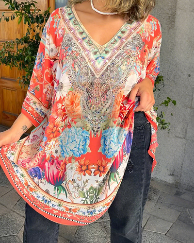 Bluse Fashion V-Ausschnitt geblümt