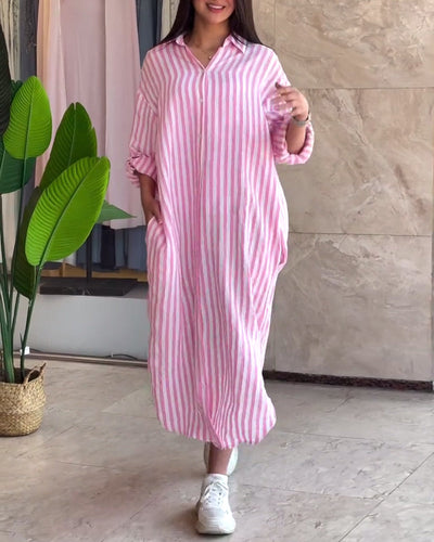 Kleid Weit Aufschlag Gestreift