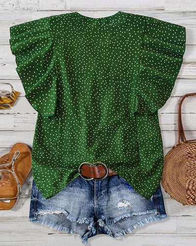 Bluse Rüschenärmel V-Ausschnitt Pünktchen
