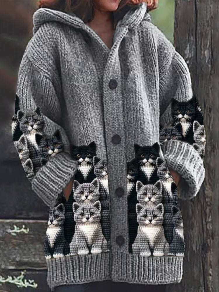 Strickjacke mit Katzenmotiv für Frauen