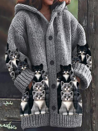 Strickjacke mit Katzenmotiv für Frauen