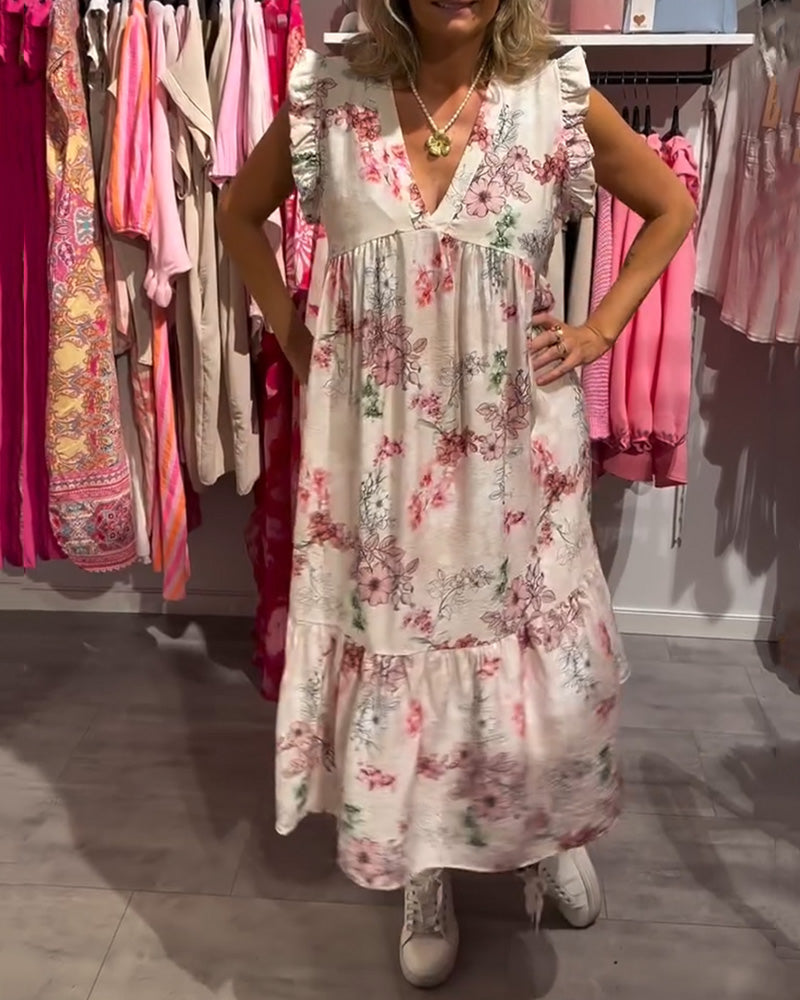 Kleid Gedruckt Modisch Lotus Ärmel