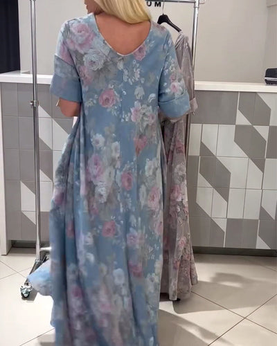 Kleid V-Ausschnitt Blumenmuster A-Linie