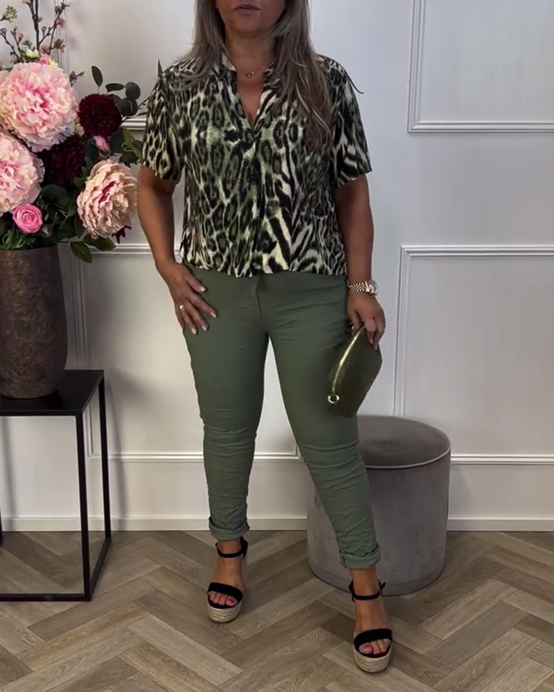 Bluse Modisch Leopardenmuster Kurzarm