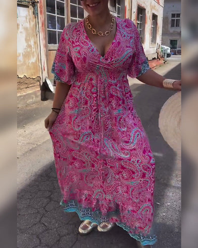 Kleid V-Ausschnitt Bedruckte Taille