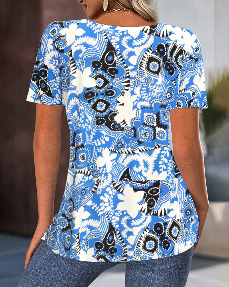 Bluse Plissiert Bedruckt Mode