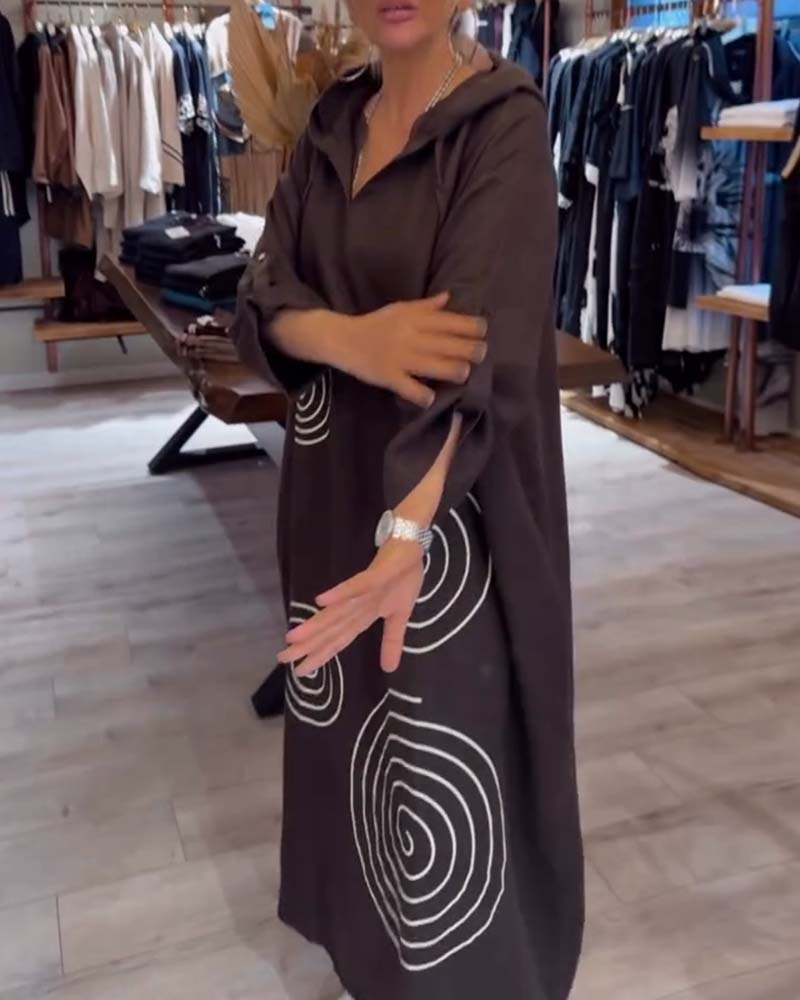 Kleid Mit Kapuze Langarm Weit