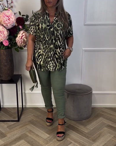 Bluse Modisch Leopardenmuster Kurzarm