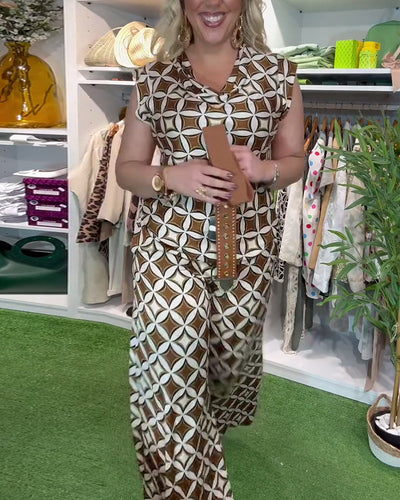 Anzug Modisch Rundhals Bedruckte Weitbein-Hose