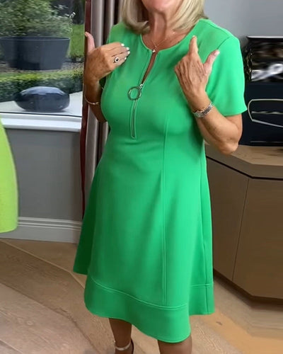 Kleid Halbreißverschluss Temperament Kurzarm