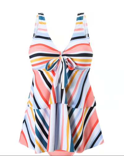 Badeanzug mit Schnürung und gestreiftem Dreieck
