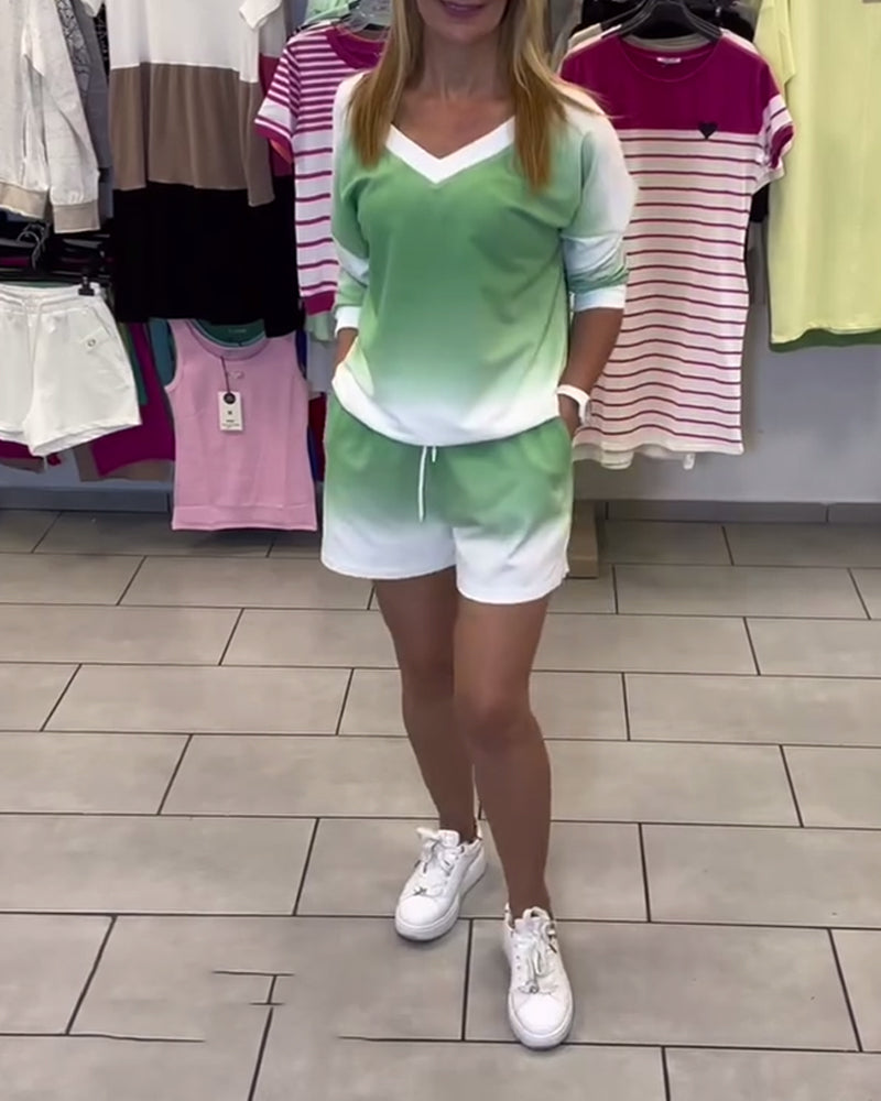 Set Langarm V-Ausschnitt Farbverlauf Sport