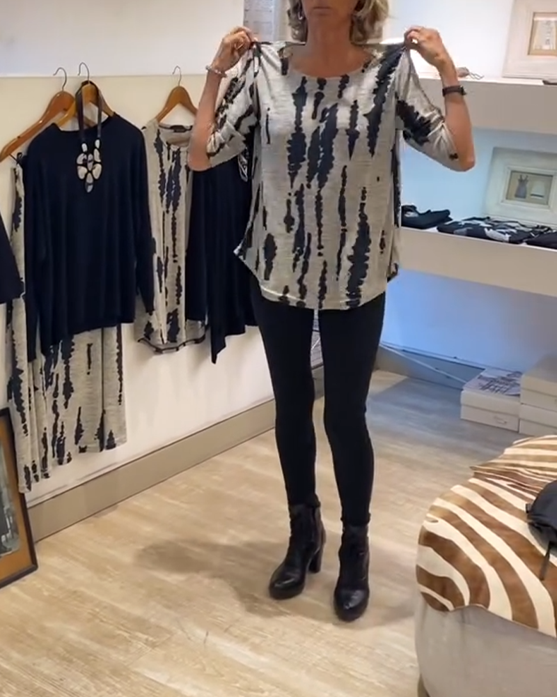 Bluse Dreiviertelarm Locker Bedruckt