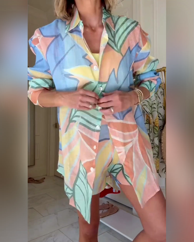 Setzen Revers Langärmliges Blumenhemd