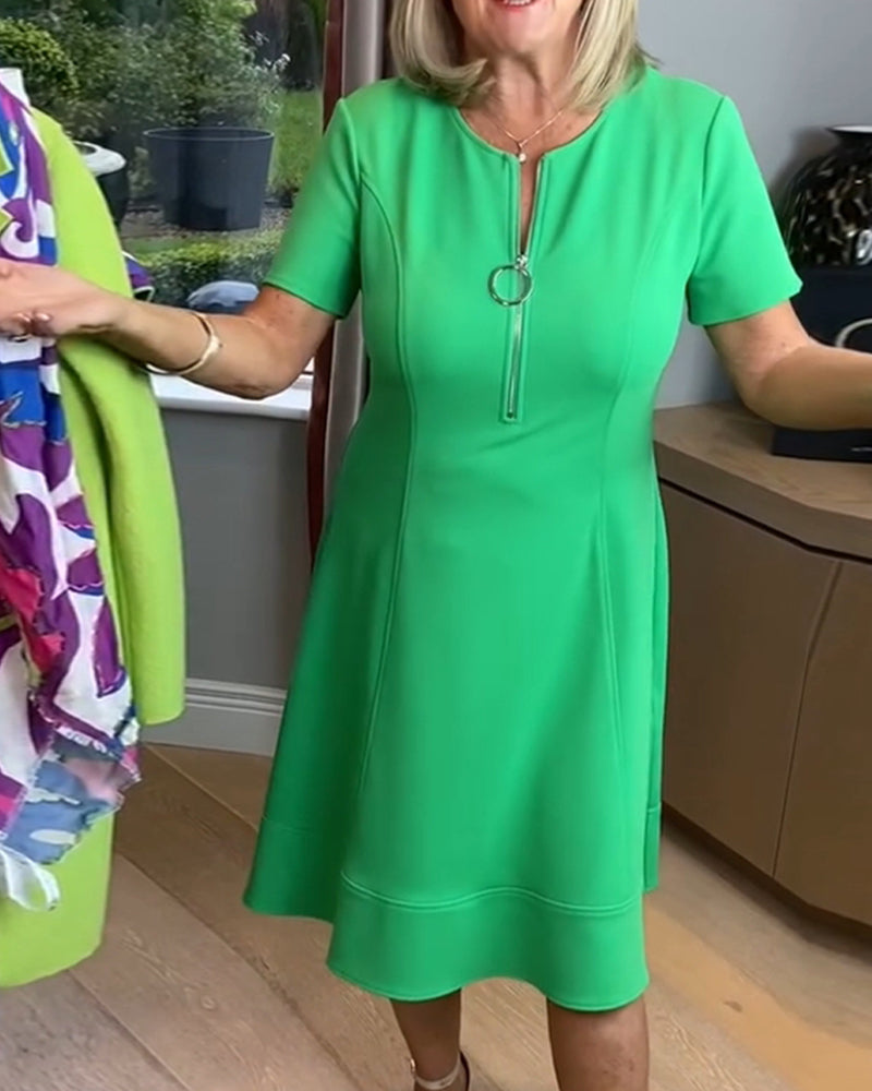 Kleid Halbreißverschluss Temperament Kurzarm