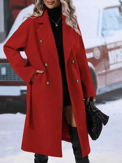 Damen Winter-Trenchcoat mit Gürtel - Modischer, Überlanger, doppelt gestreifter Mantel in verschiedenen Farben