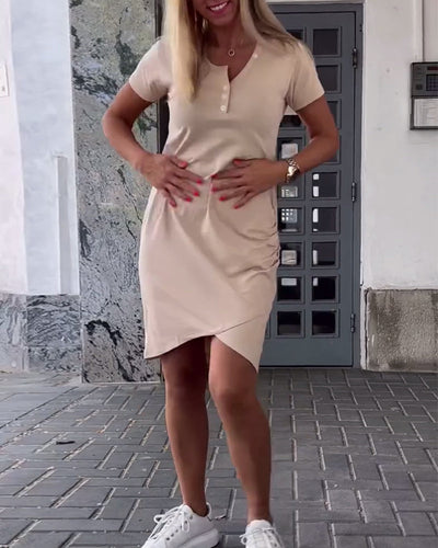 Kleid Unregelmäßig Gekreuzt Kurzarm