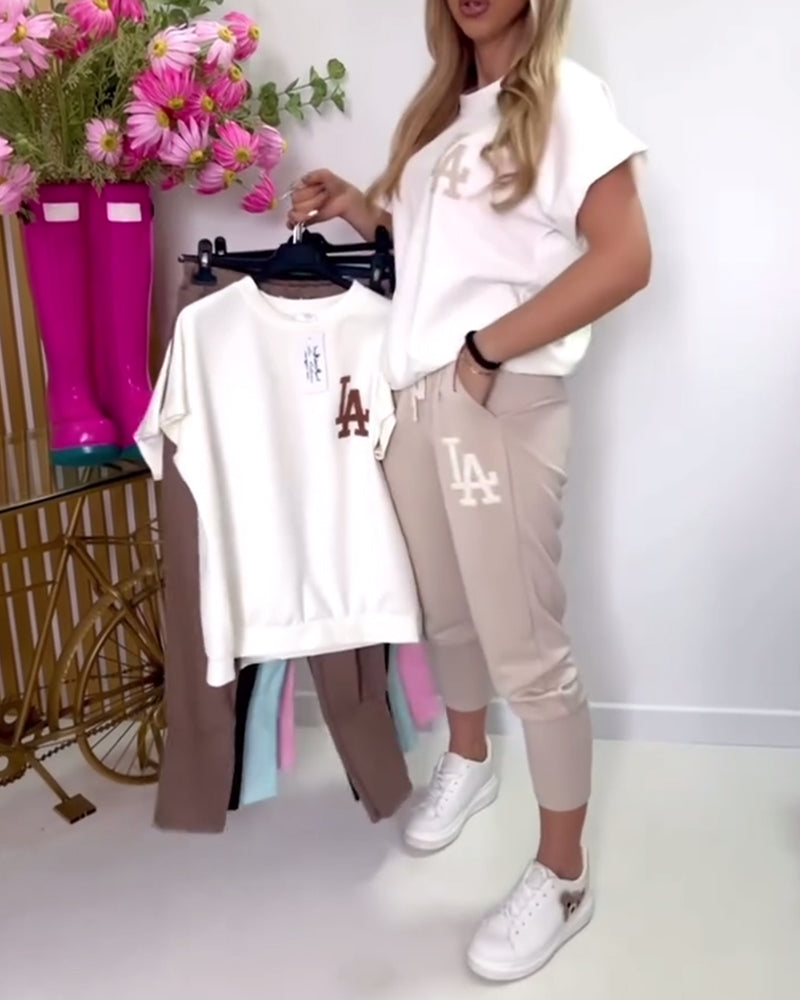 Set Sportlich Buchstaben-Druck Skinny Hosen