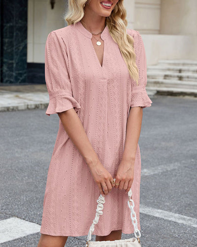 Kleid Einfarbig mit V-Ausschnitt