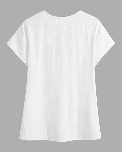 Bluse Kragen Unifarben Knopf Kurzärmelig