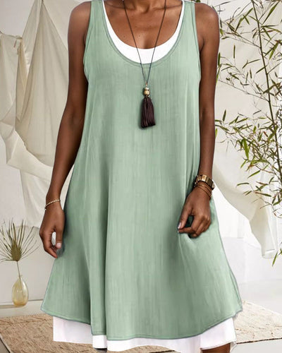 Kleid Ärmellos Rundhals Kontrastfarbe Patchwork